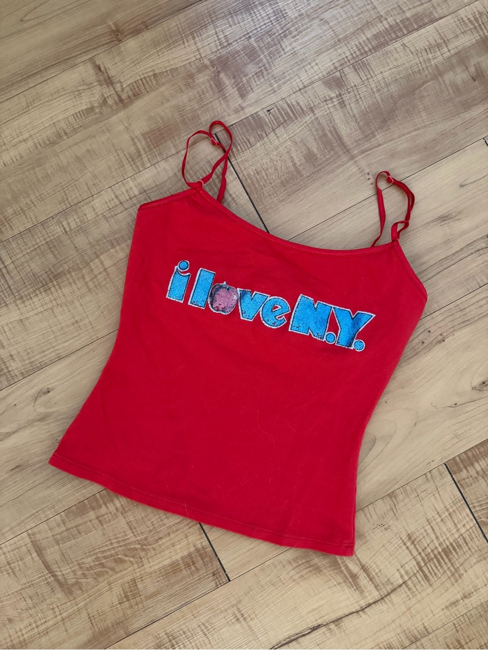 Vintage Custom Red 'I Love N.Y.' Graphic Cotton Cami Tank Brand New S/M